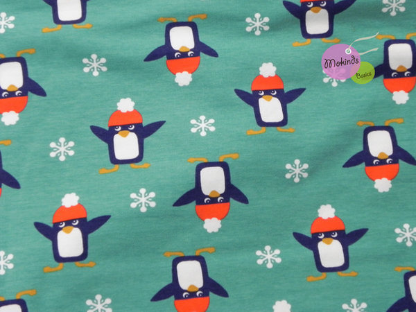Sweat Sweatshirtstoff Cuddly Pinguine türkis