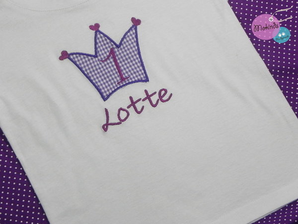 T-Shirt zum 1. Geburtstag Zahl mit Krone lila